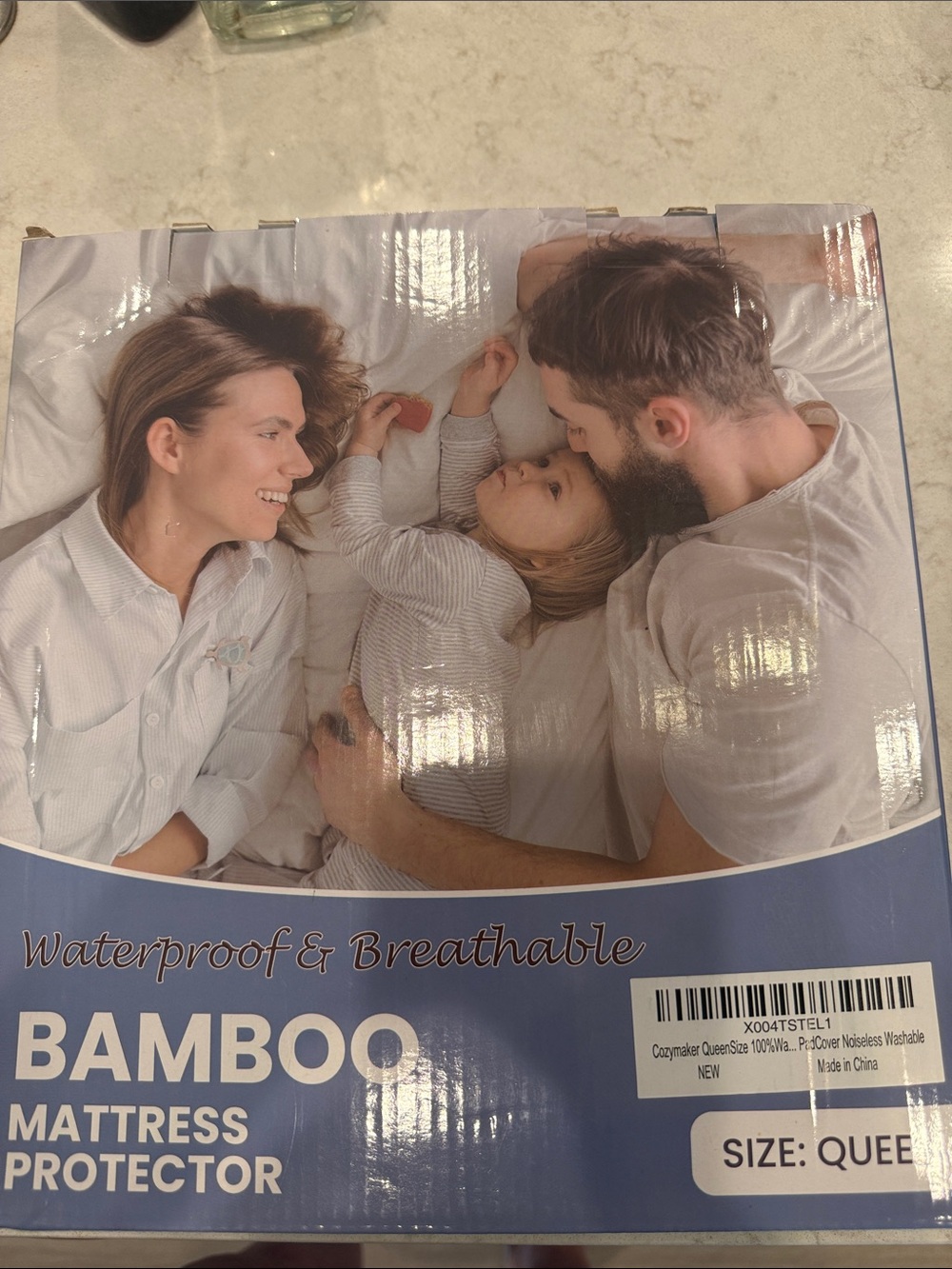 Amazon Bamboo Mattress Protector - White and Blue